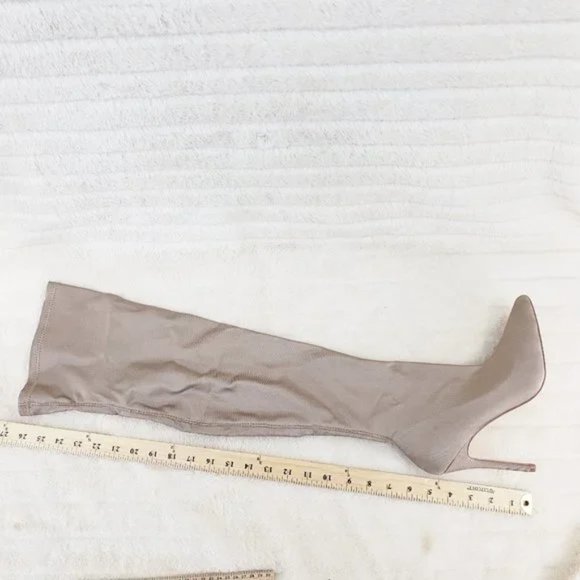 ☆ Cape Robbin Tan Stretch Spandex Pointy Toe OTK Thigh Boot High Heels - Picture 6 of 9